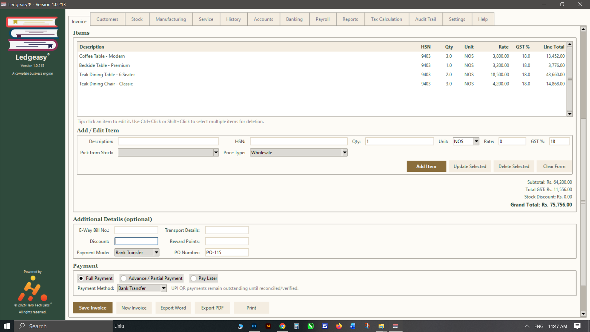Ledgeasy invoice workspace
